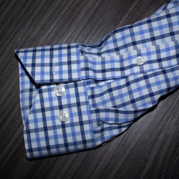 Lorenzo Uomo Men's Dress Shirt White Blue Plaid L - Picture 8 of 11